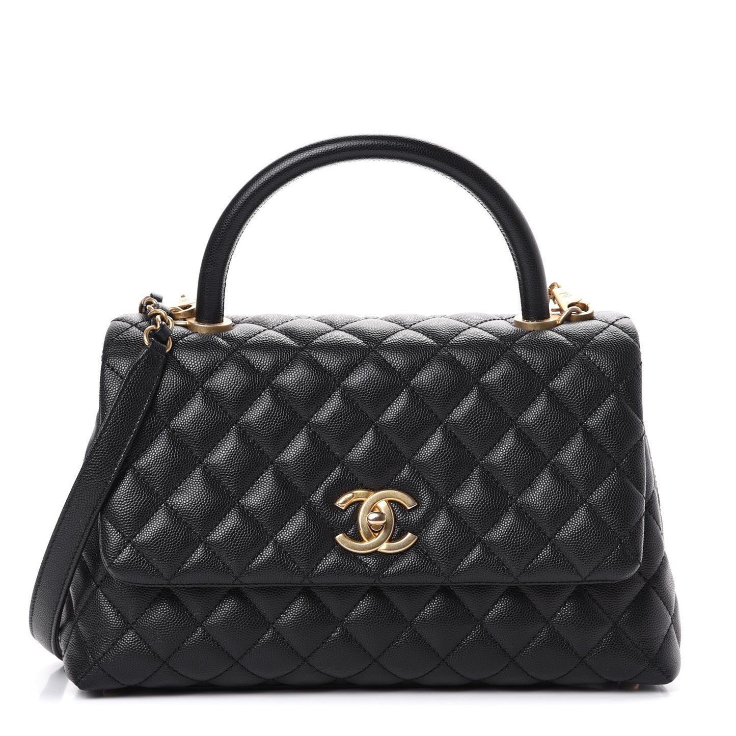 Caviar Quilted Small Coco Handle Flap Black