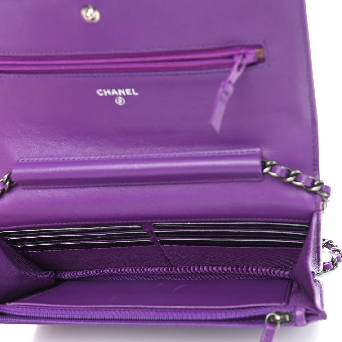 Lambskin Quilted Boy Wallet On Chain WOC Purple