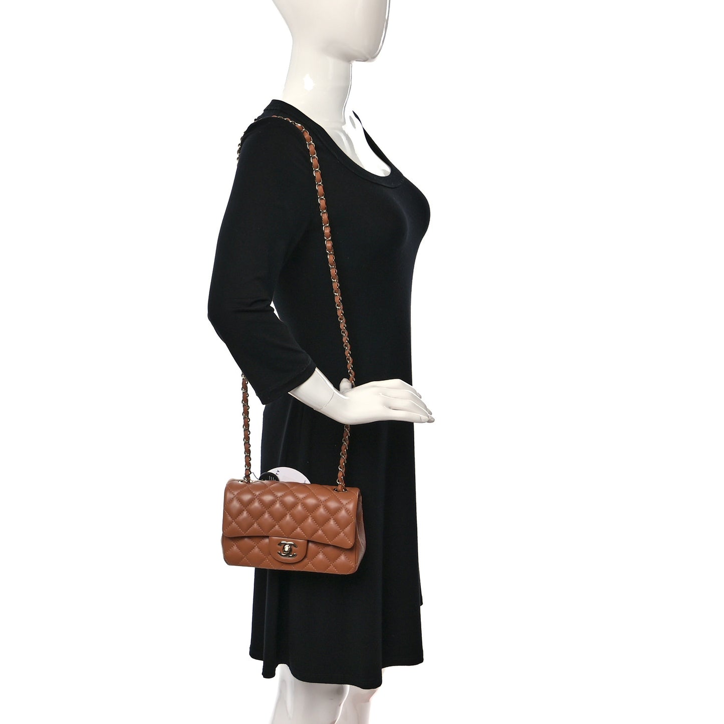 Lambskin Quilted Mini Rectangular Flap Brown