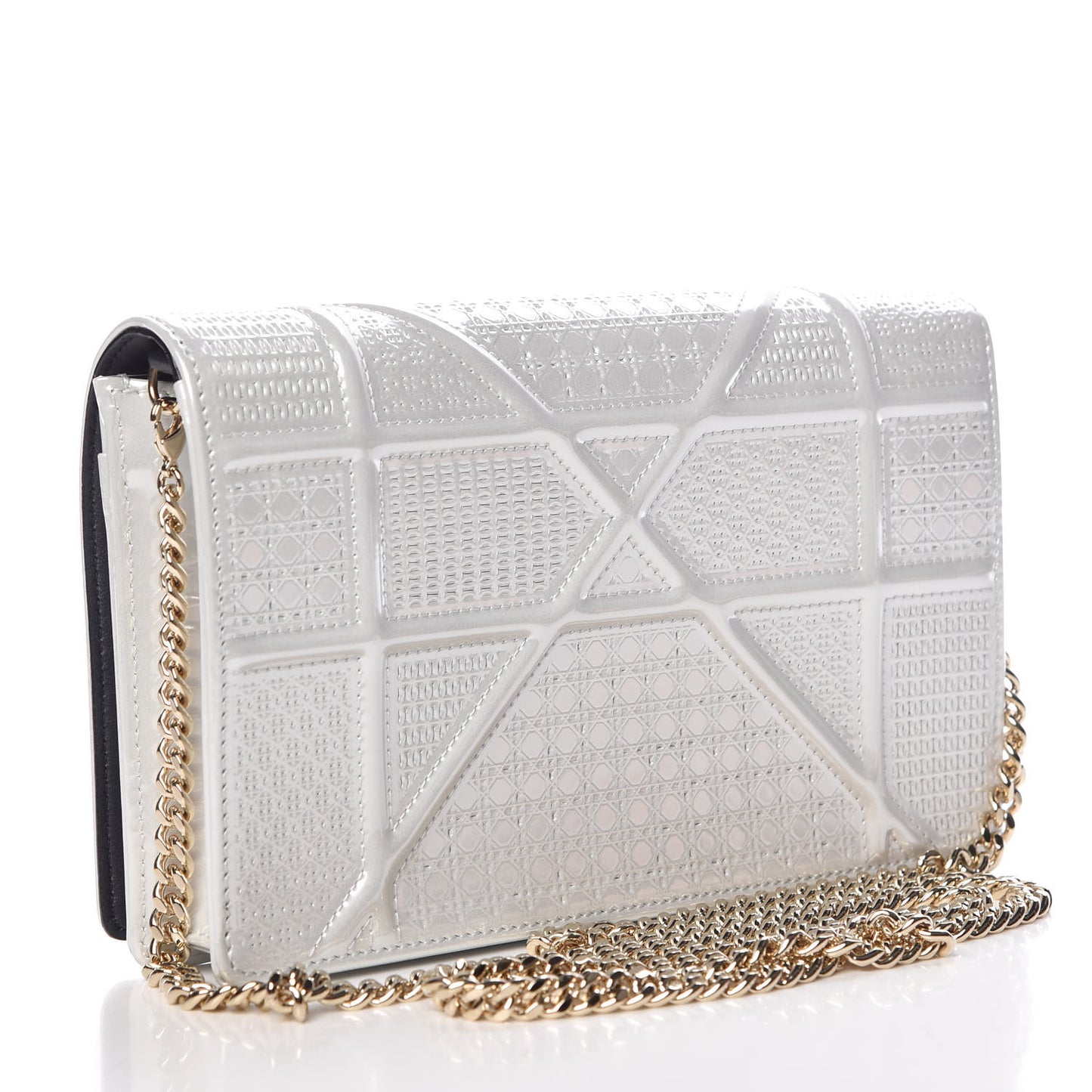 Patent Micro-Cannage Diorama Wallet on Chain Pouch White
