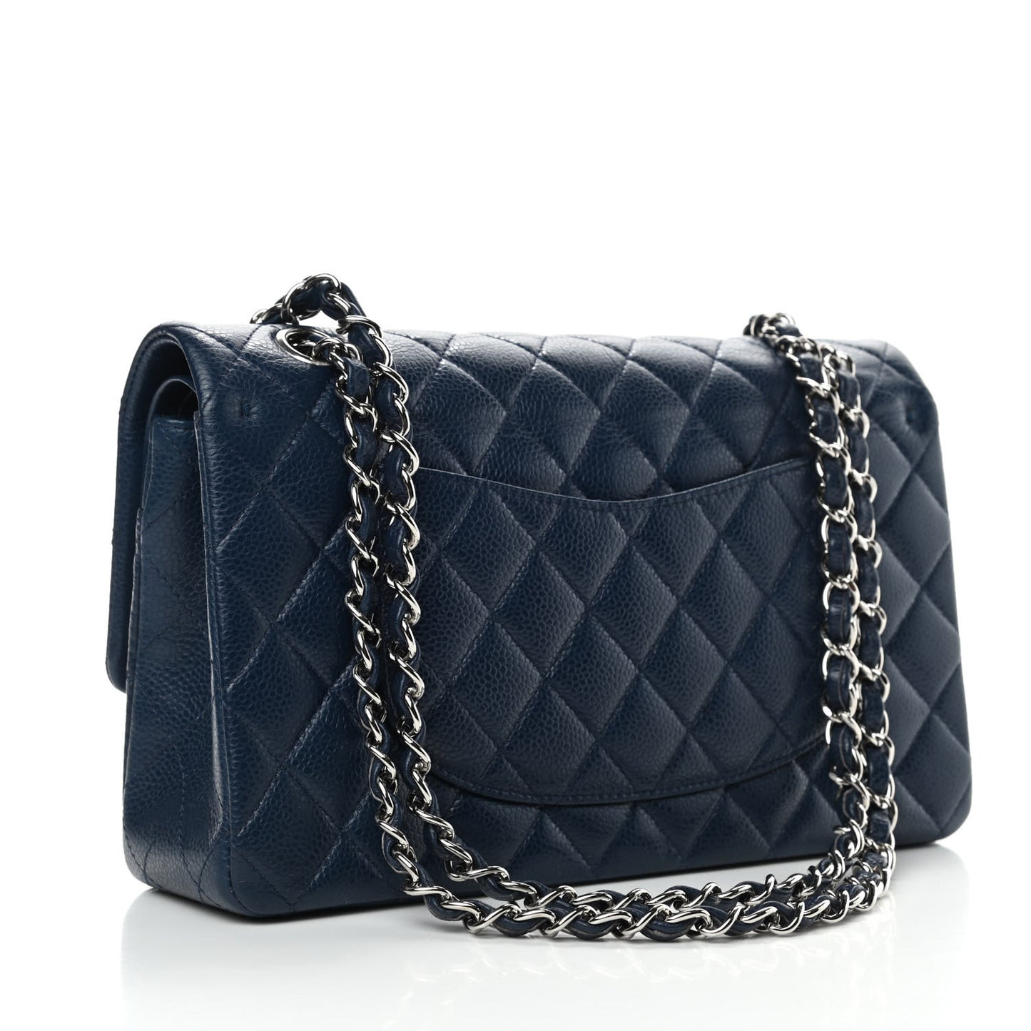 Caviar Quilted Medium Double Flap Dark Blue