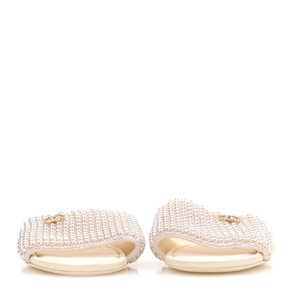 Chanel Pearl Crystal CC Mules Sandals 39 Ivory 3 of 8