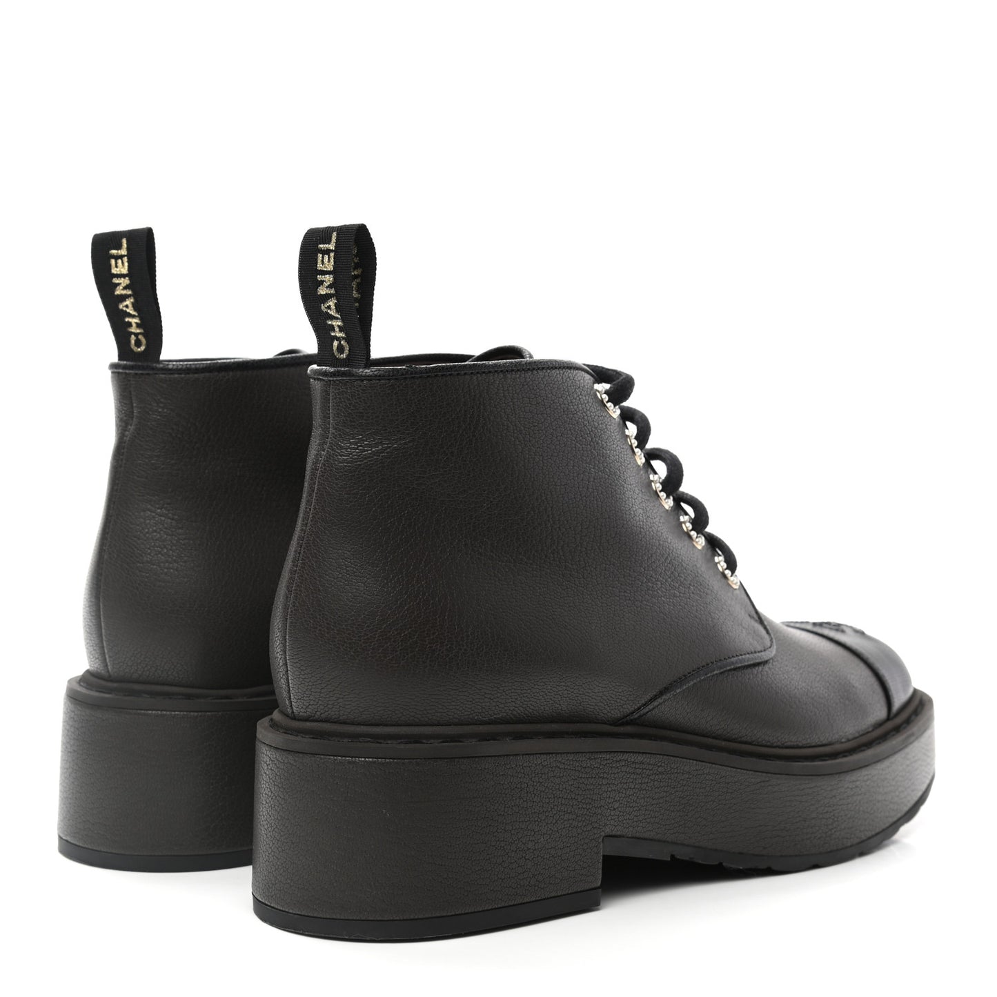 Goatskin Pearl Lace Up CC Short Boots 41.5 Brown Black