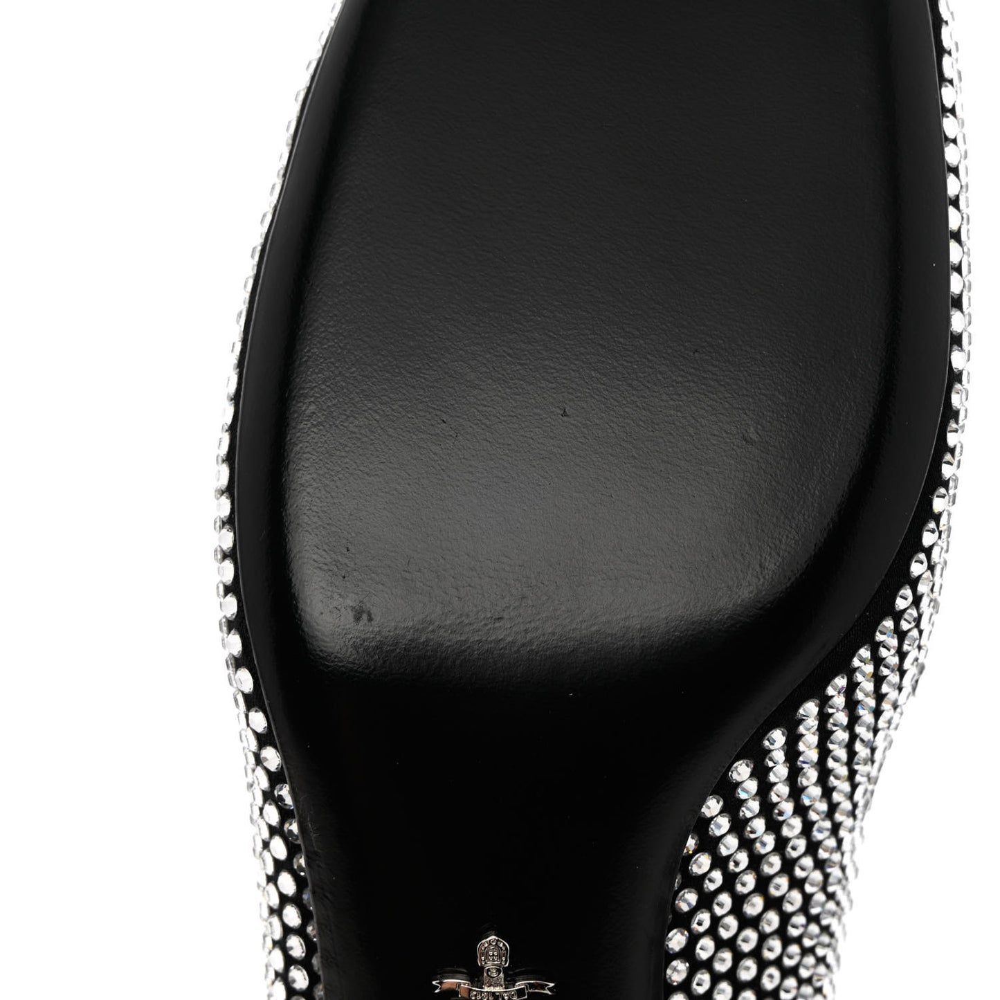 Satin Crystal Metal Triangle Logo 45mm Block Heel Loafers 37.5 Cristal