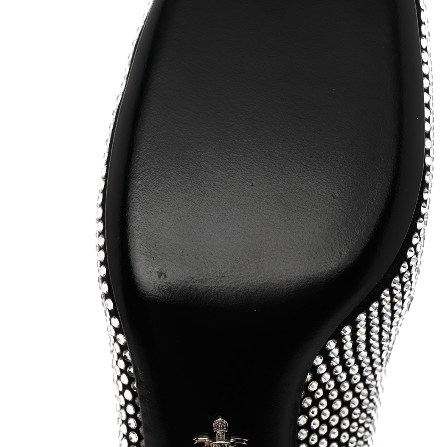 Prada Satin Crystal Metal Triangle Logo 45mm Block Heel Loafers 37.5 Cristal 8 of 10