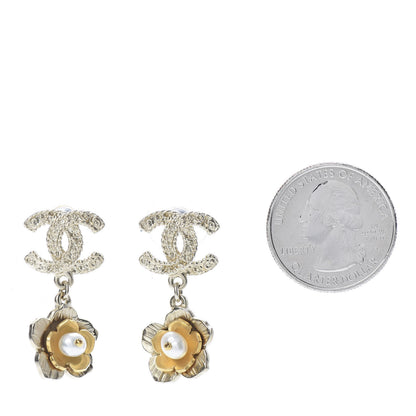 Chanel Pearl CC Camellia Drop Earrings Gold 2 of 5