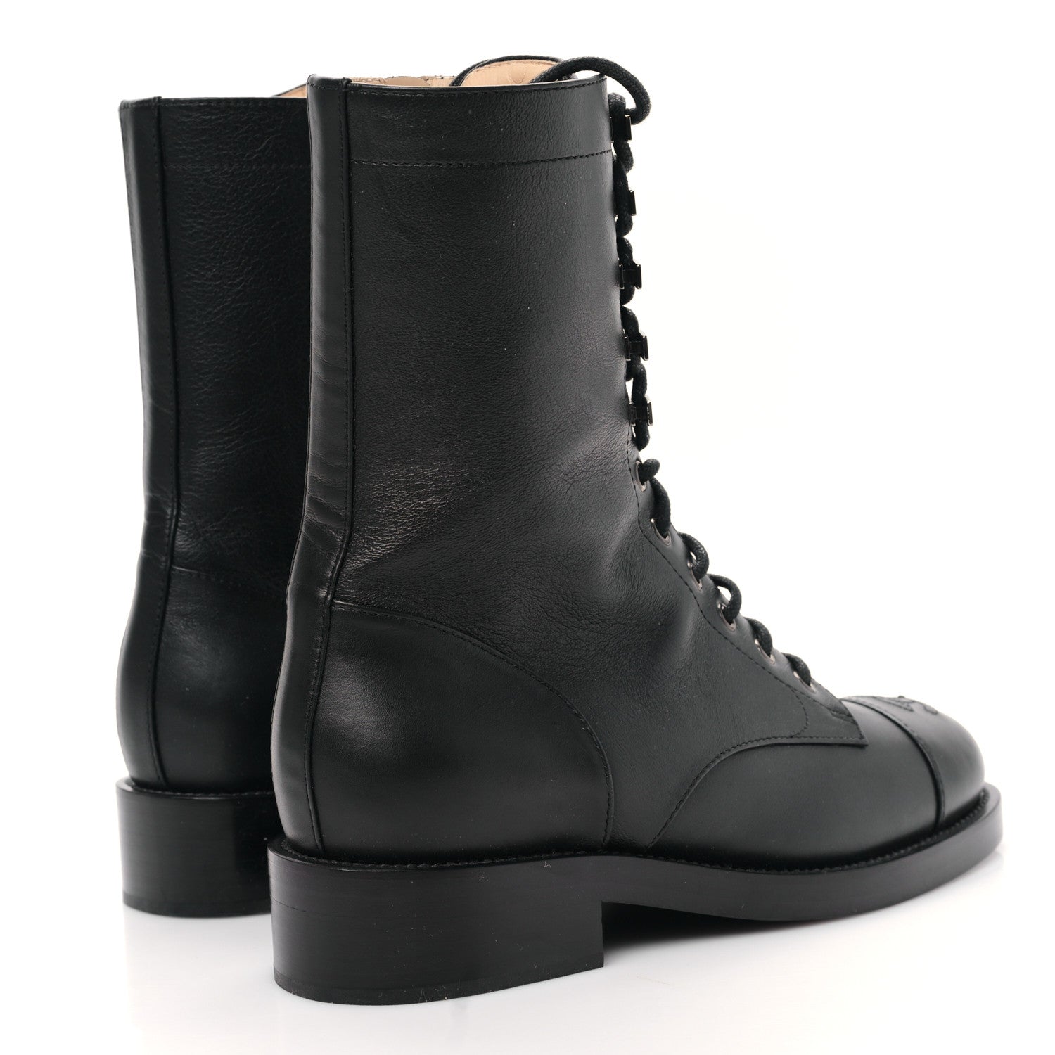 Chanel Calfskin Cap Toe Lace Up Combat Boots 38 Black 4 of 8