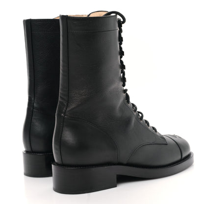 Chanel Calfskin Cap Toe Lace Up Combat Boots 38 Black 4 of 8
