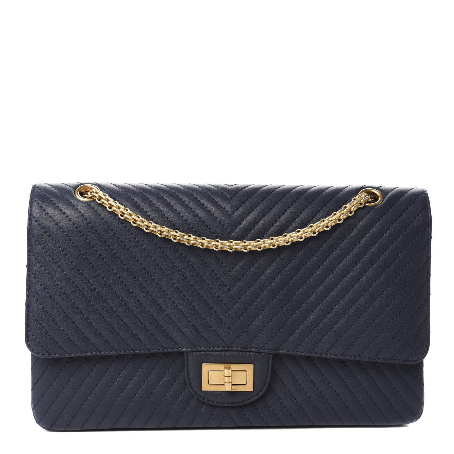Sheepskin Chevron Quilted 2.55 Reissue 227 Flap Navy Blue