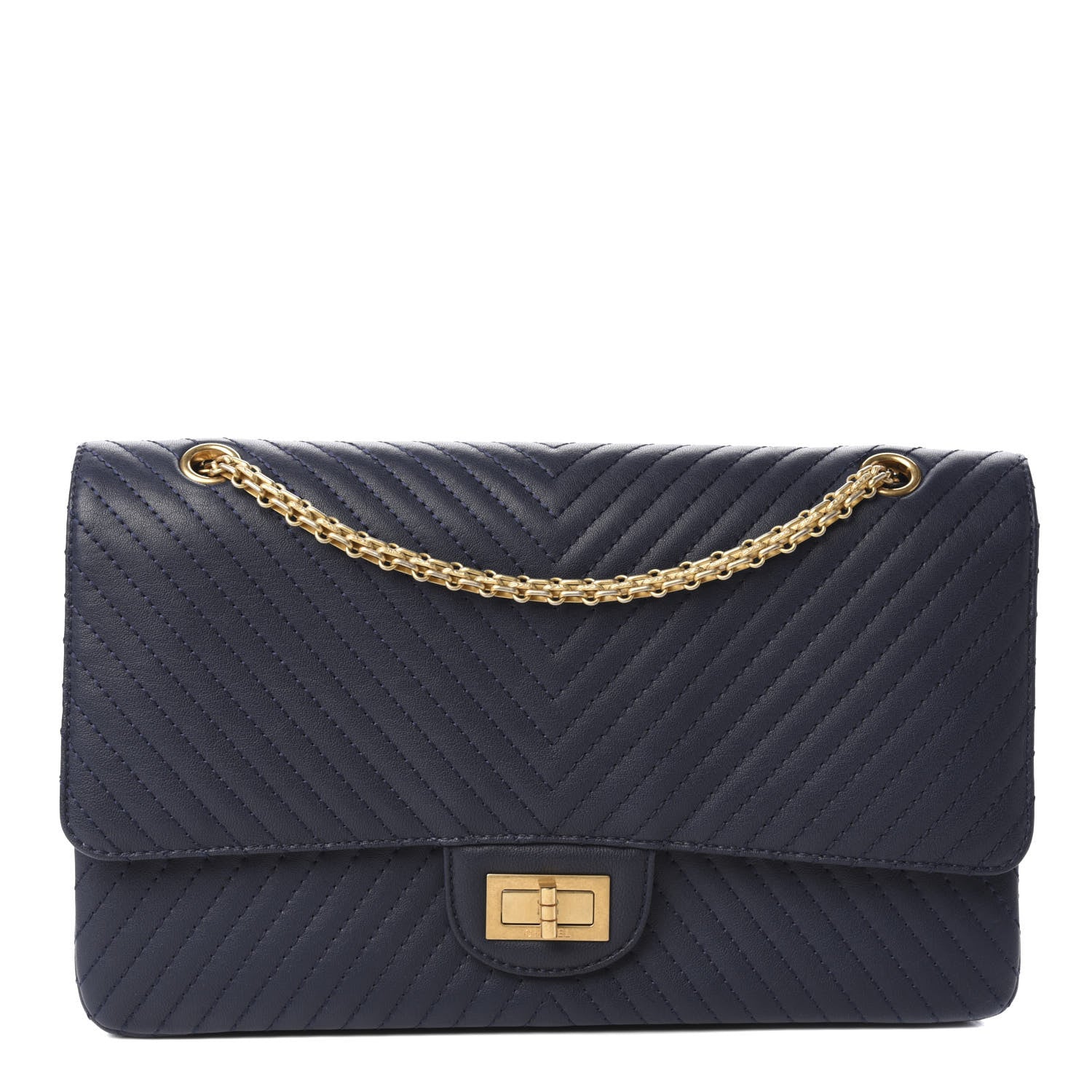 Chanel Sheepskin Chevron Quilted 2.55 Reissue 227 Flap Navy Blue 1 of 12