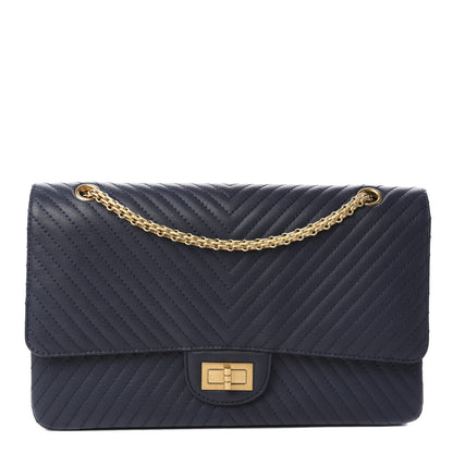 Chanel Sheepskin Chevron Quilted 2.55 Reissue 227 Flap Navy Blue 1 of 12