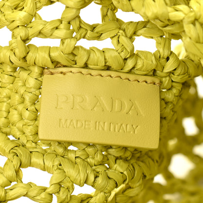 Prada Yarn Raffia Effect Crochet Logo Embroidered Tote Bag Cedro 6 of 10