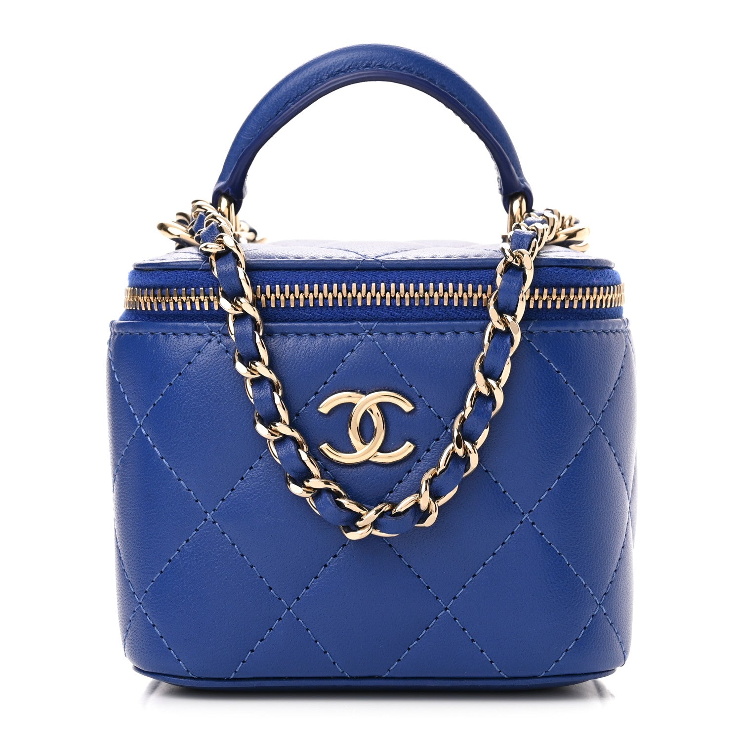 Chanel Lambskin Quilted Top Handle Mini Vanity Case With Chain Blue 1 of 11