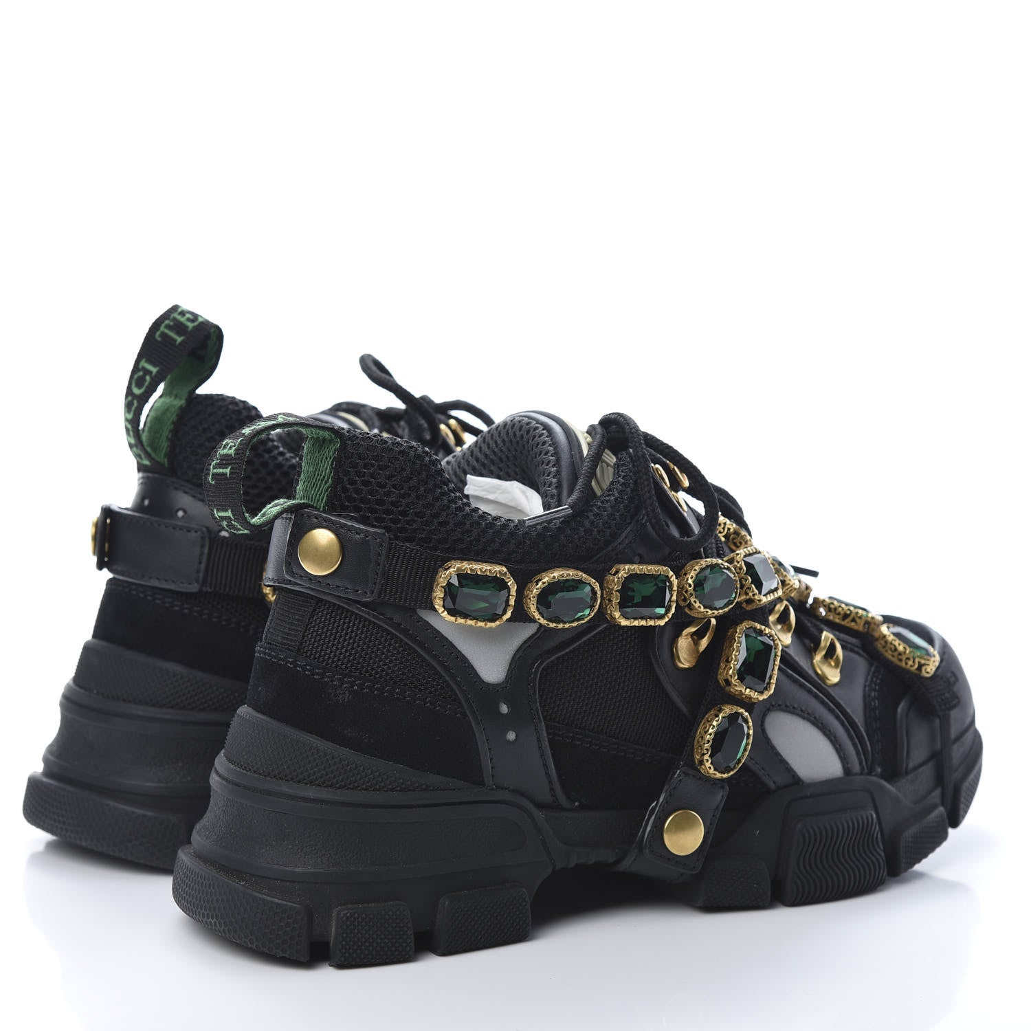 Gucci X SEGA Mesh Suede Calfskin Removable Crystals Womens Flashtrek Sneakers 36.5 Black Silver 4 of 9