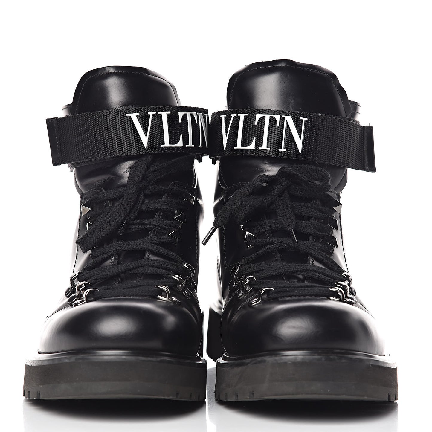 Calfskin Mens Rockstud VLTN Lace Up Boots 42 Black