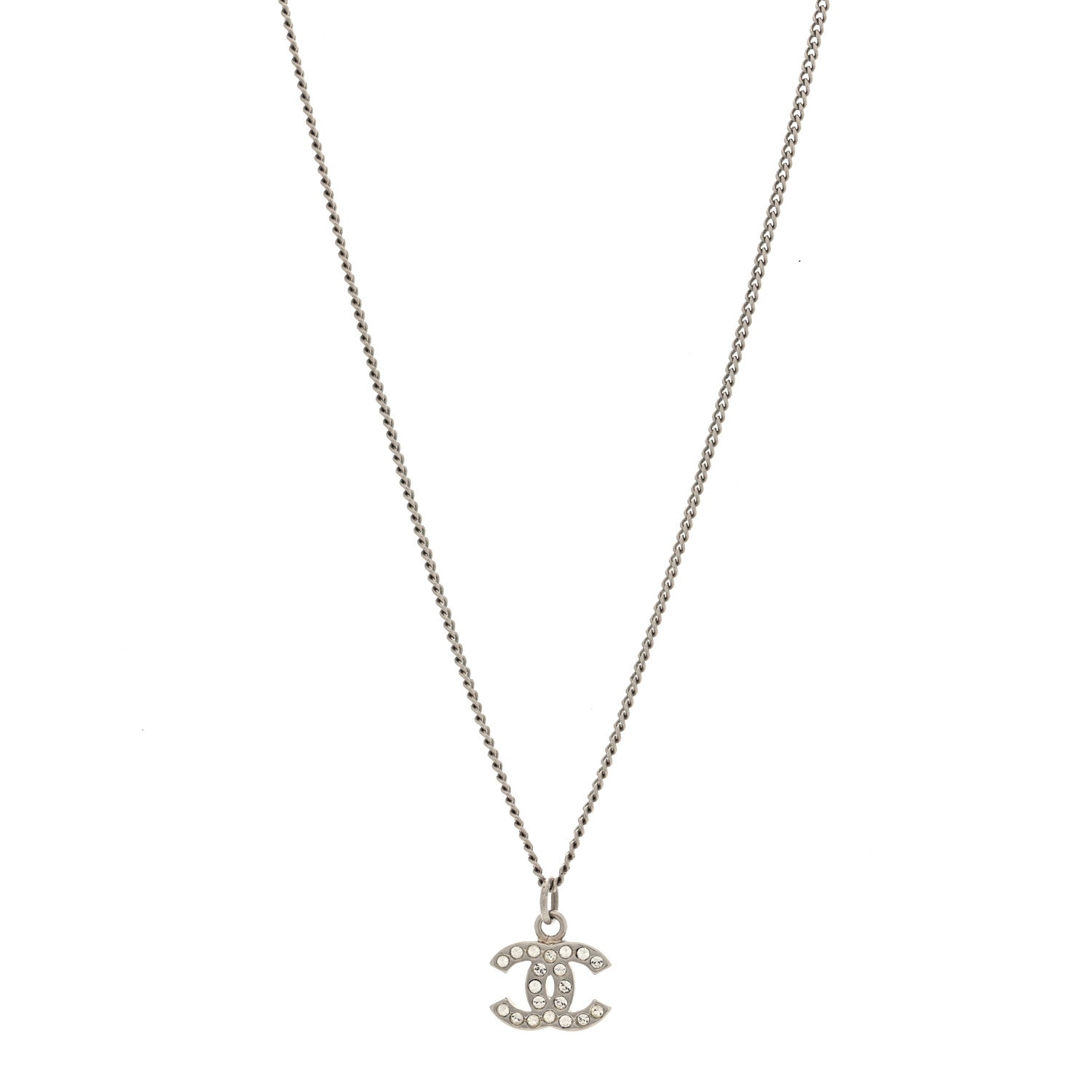 Chanel Crystal Timeless CC Necklace Silver 1 of 4