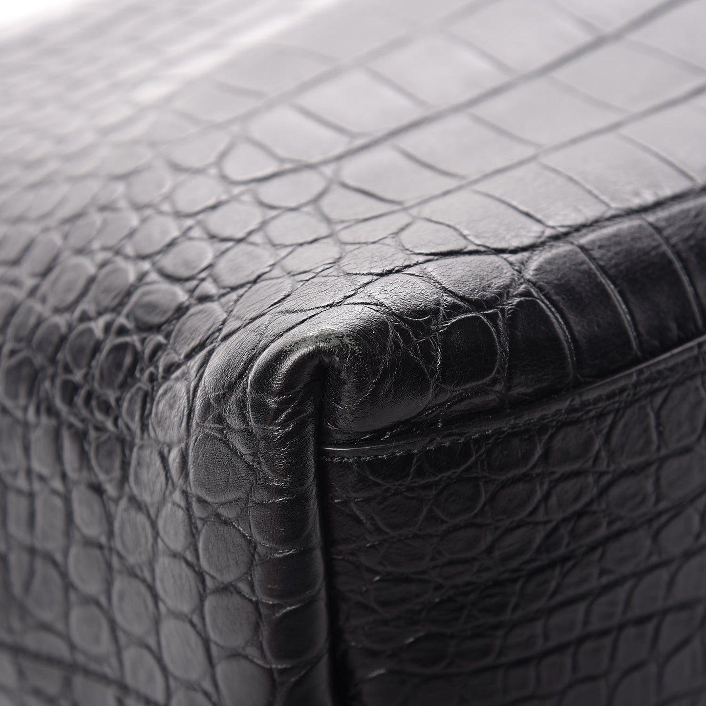 Calfskin Crocodile Embossed Bold Shopper Tote Black
