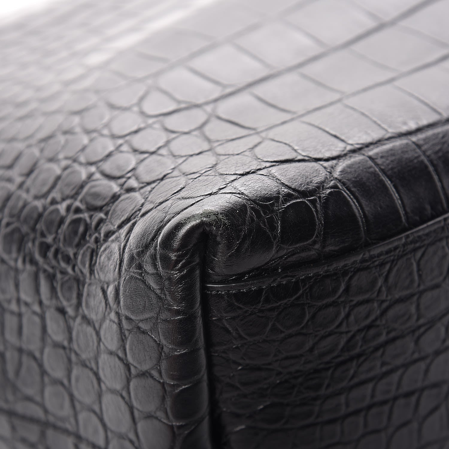 Saint Laurent Calfskin Crocodile Embossed Bold Shopper Tote Black 9 of 12