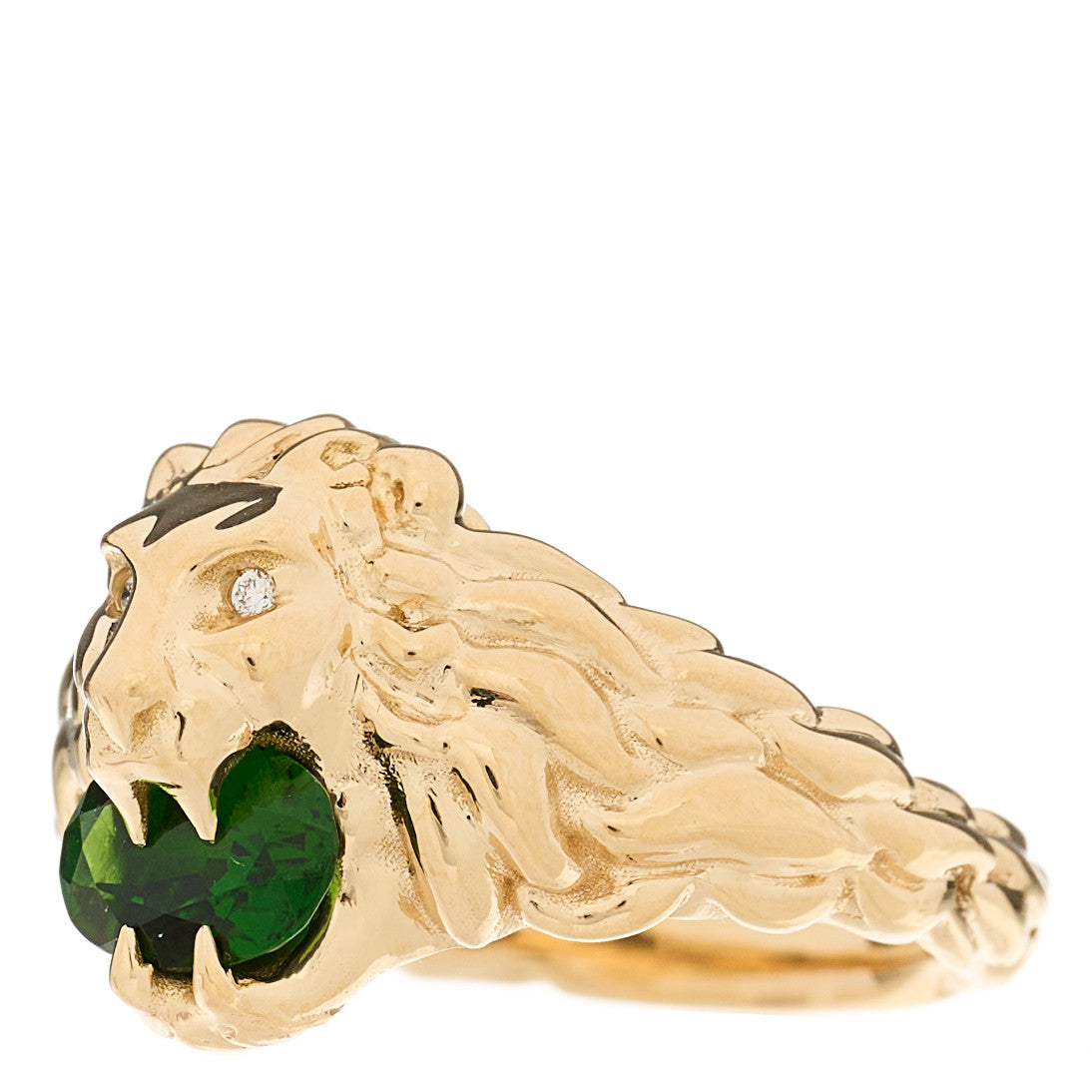 Gucci 18K Yellow Gold Diamond Chrome Diopside Lion Head Ring 53 6.25 3 of 6