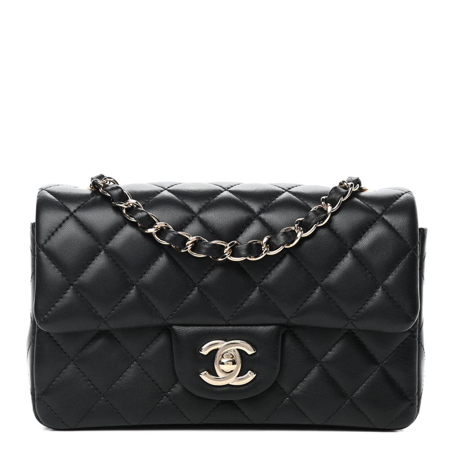 Lambskin Quilted Mini Rectangular Flap Black