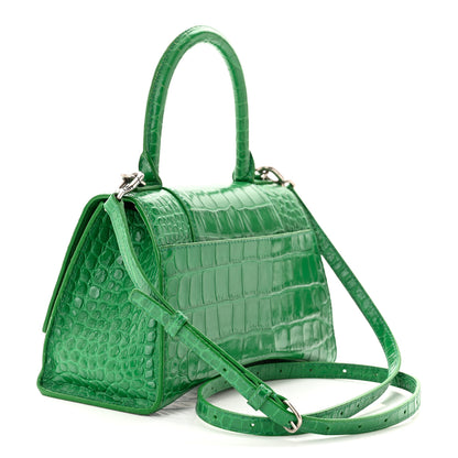 Balenciaga Shiny Calfskin Crocodile Embossed Small Hourglass Top Handle Bag Leaf Green 3 of 20