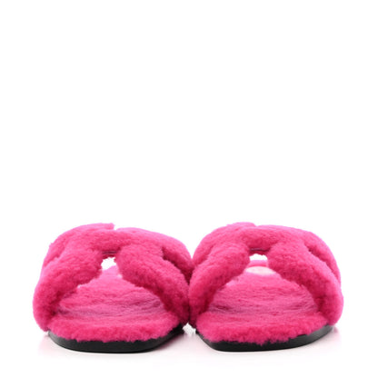 Hermes Woolskin Oran Sandals 37 Rose Fuchsia 2 of 4