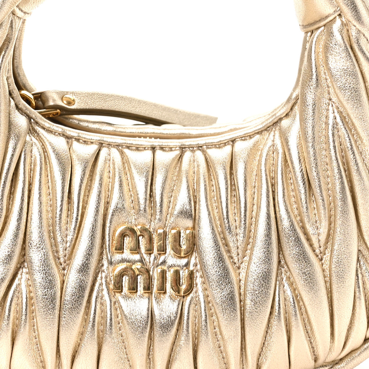 Miu Miu Metallic Nappa Matelasse Mini Wander Hobo Pirite 7 of 9
