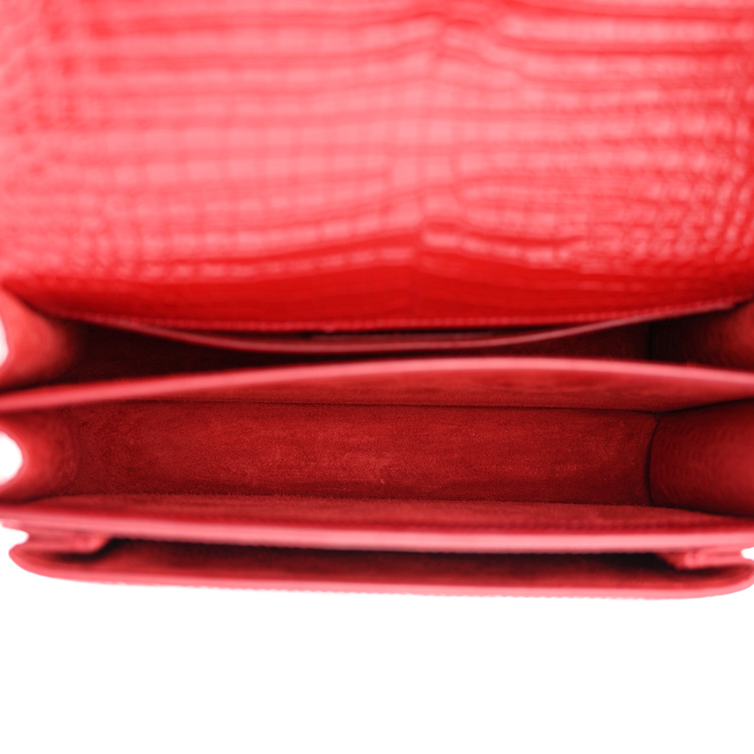 Saint Laurent Calfskin Crocodile Embossed Medium Monogram Sunset Rouge Eros 5 of 15