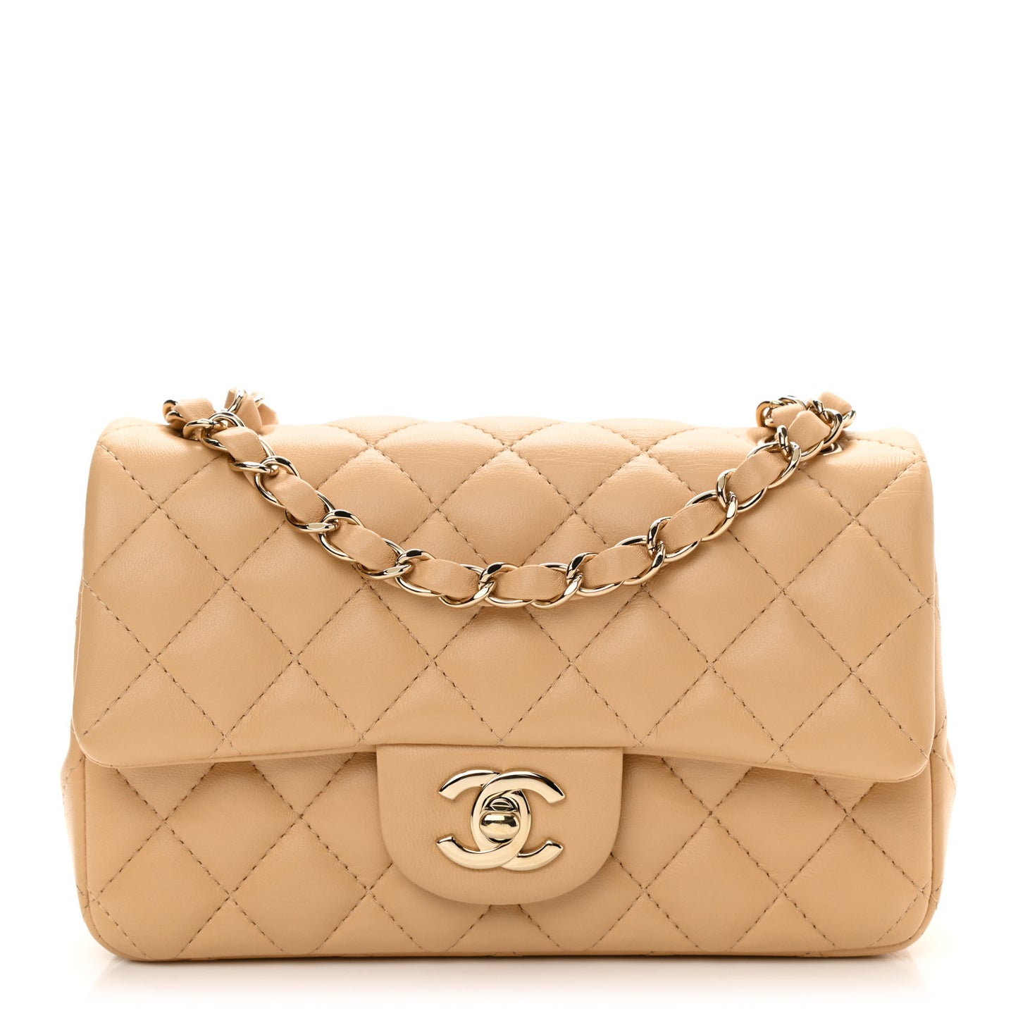Lambskin Quilted Mini Rectangular Flap Beige