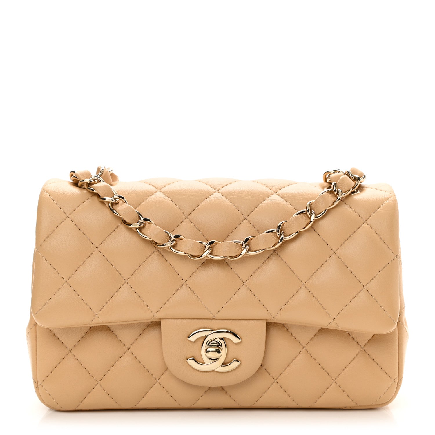 Chanel Lambskin Quilted Mini Rectangular Flap Beige 1 of 10
