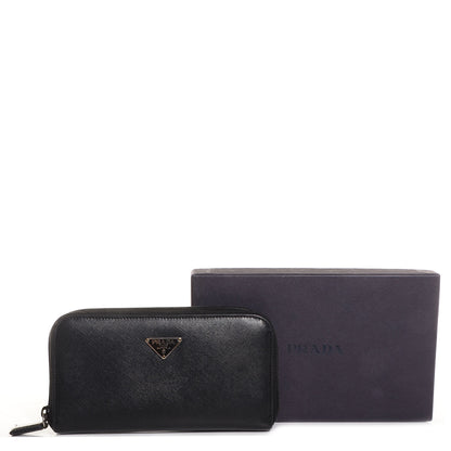 Prada Saffiano Triangle Zip Around Wallet Nero Black 6 of 9