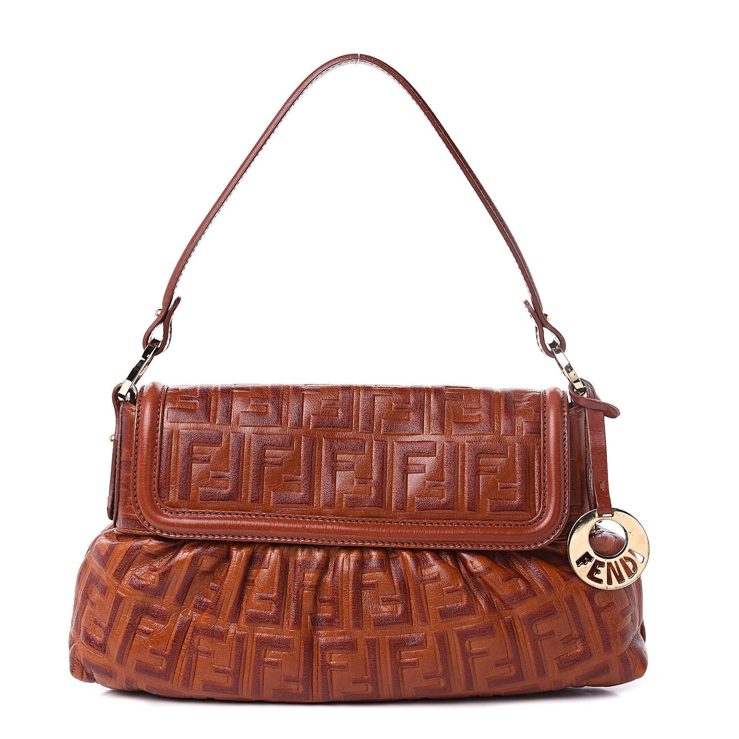 Vitello Bottalato FF Embossed Small Chef Shoulder Bag Ruggine
