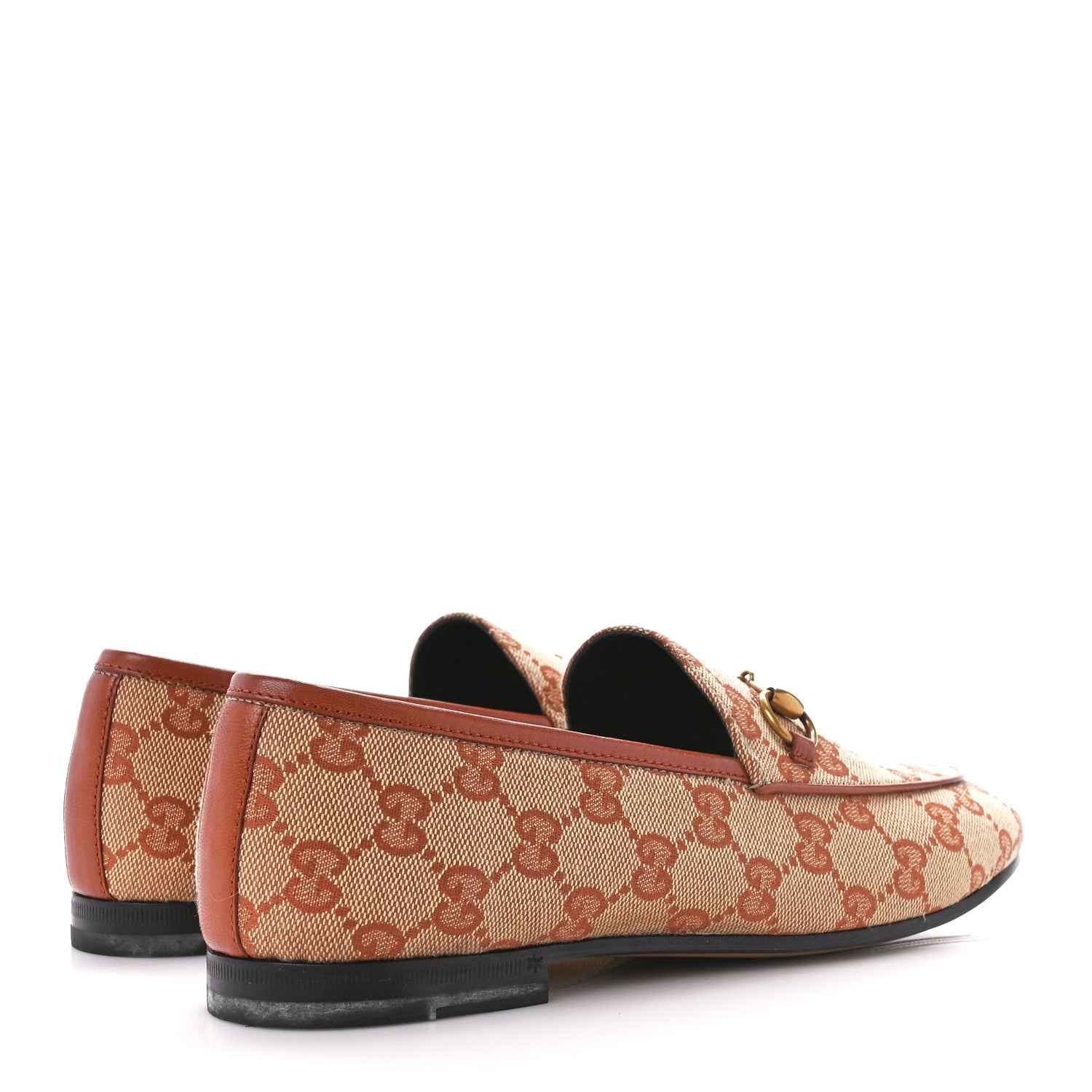 Gucci Canvas GG Monogram Horsebit Womens Jordaan Loafers 38 Beige Ruggine Rust 4 of 9