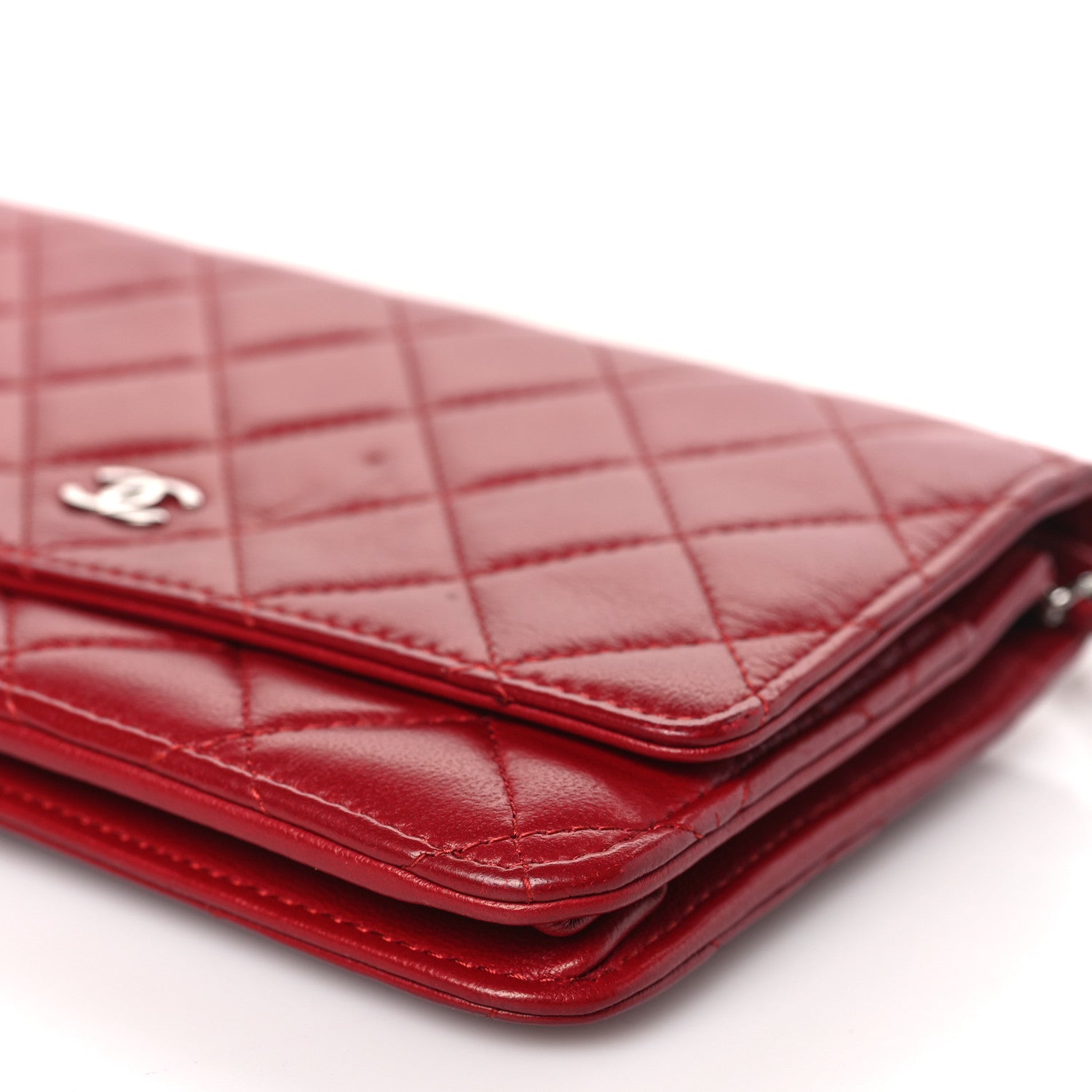 Chanel Lambskin Quilted Wallet On Chain WOC Red 9 of 10