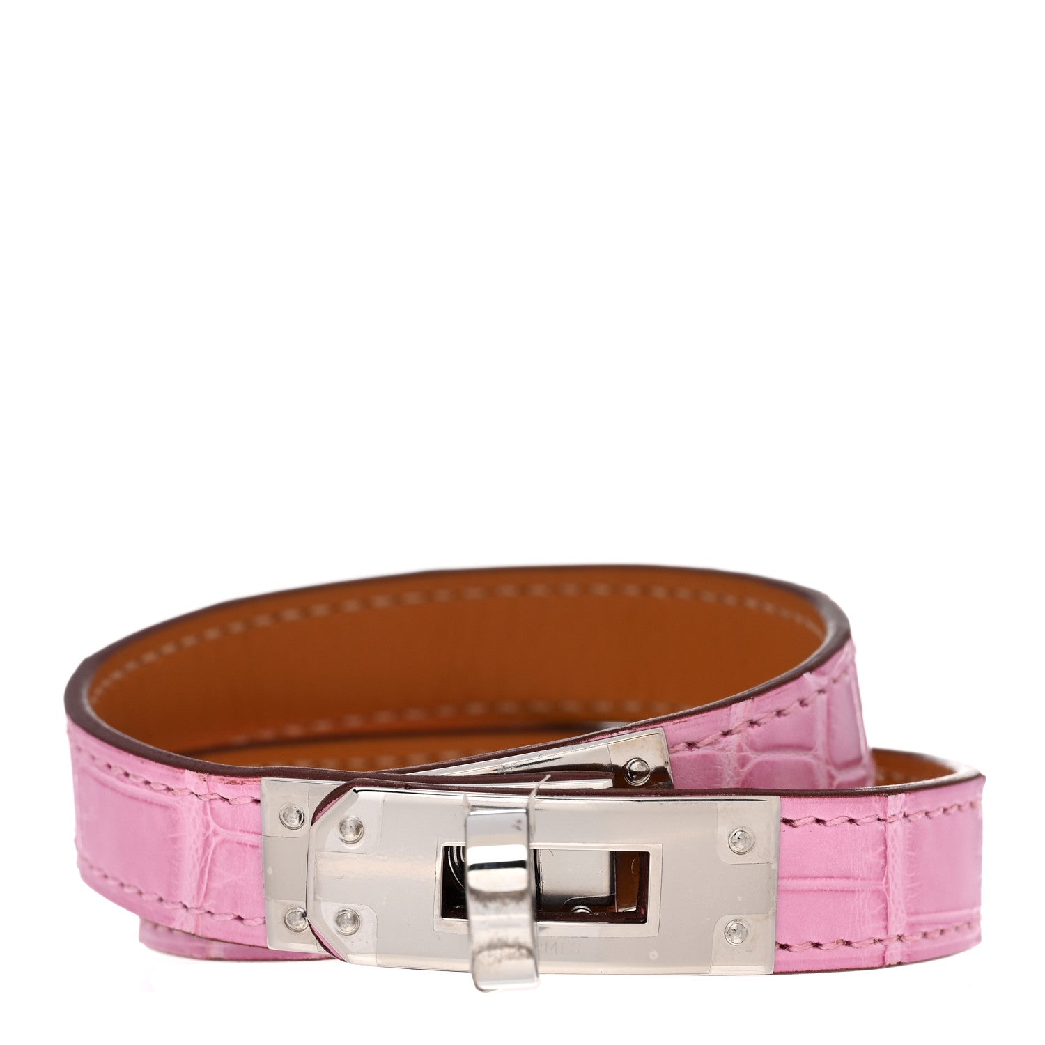 Hermes Matte Alligator Kelly Double Tour Bracelet T3 5P Pink 1 of 7