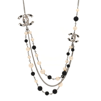 Chanel Pearl Enamel Beaded CC Long Necklace Black White Gold 1 of 4