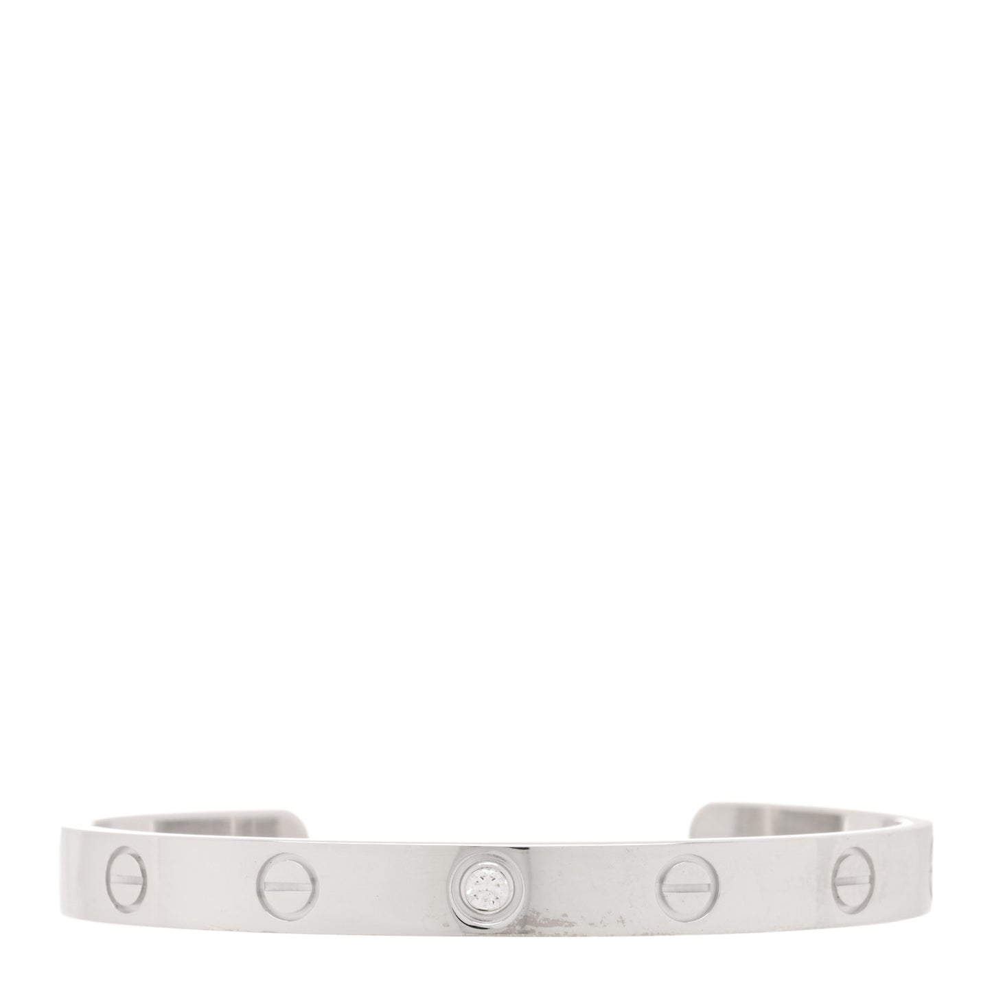 18K White Gold 1 Diamond LOVE Cuff Bracelet 16