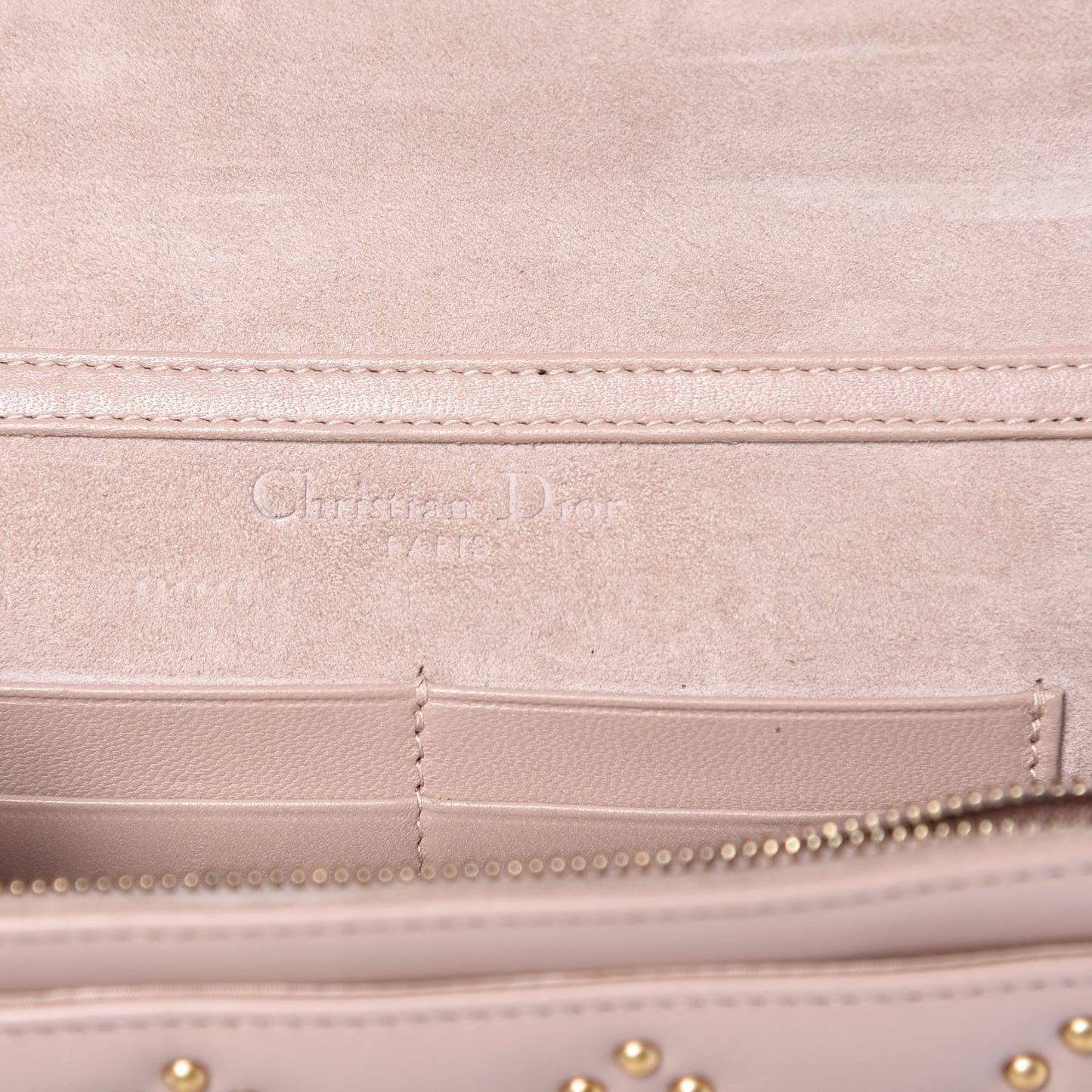 Lambskin Cannage Studded Dioraddict Wallet on Chain Clutch Nude