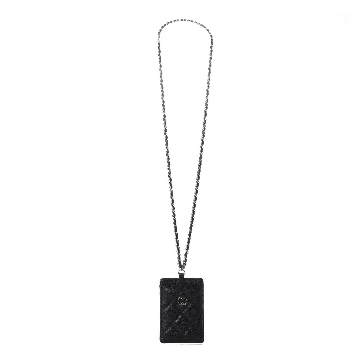 Caviar Quilted Card Holder On Chain Black