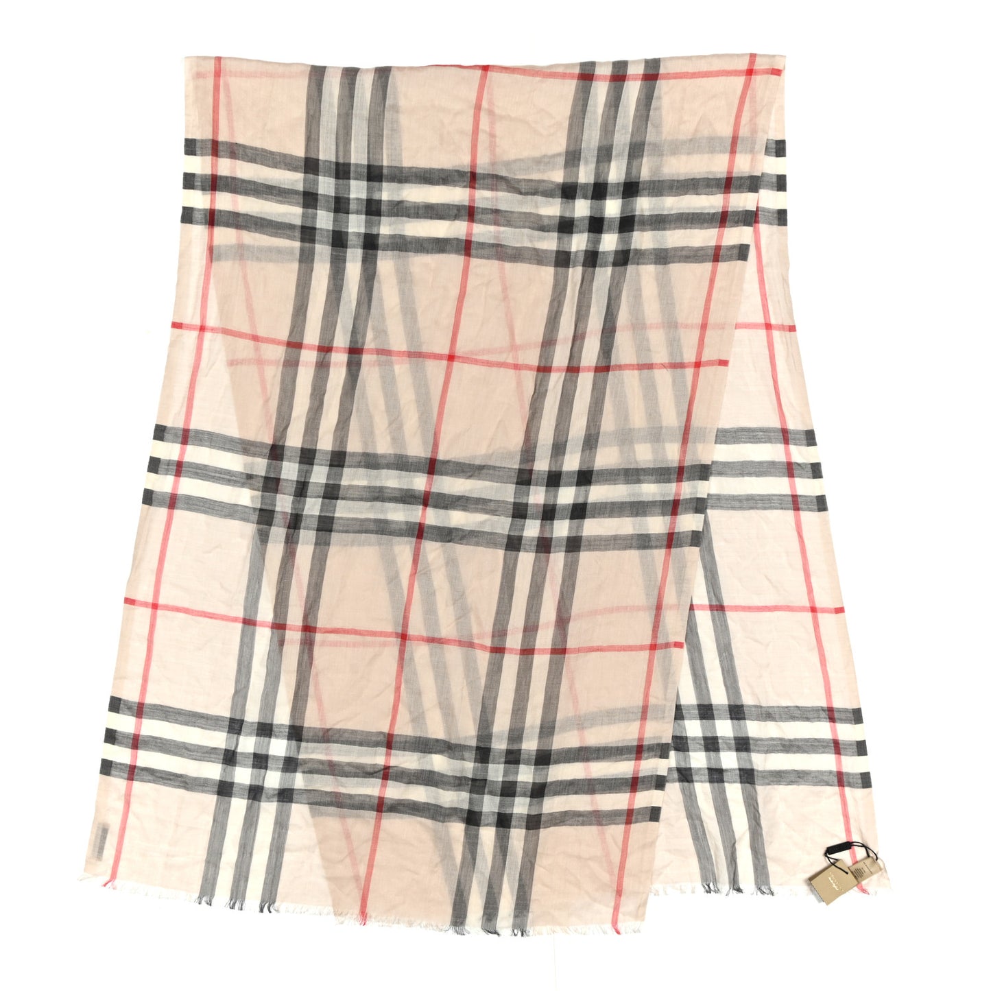 Wool Silk Gauze Giant Check Lightweight Scarf Stone