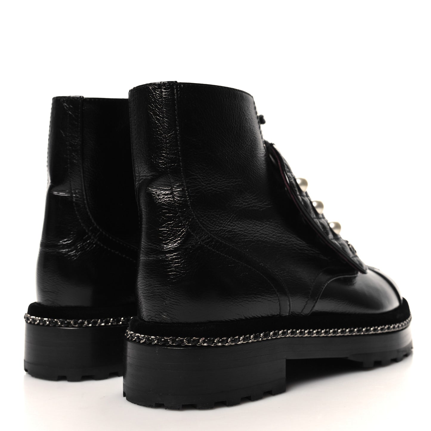 Crackled Calfskin Velvet Pearl Combat Short Boots 39 Black
