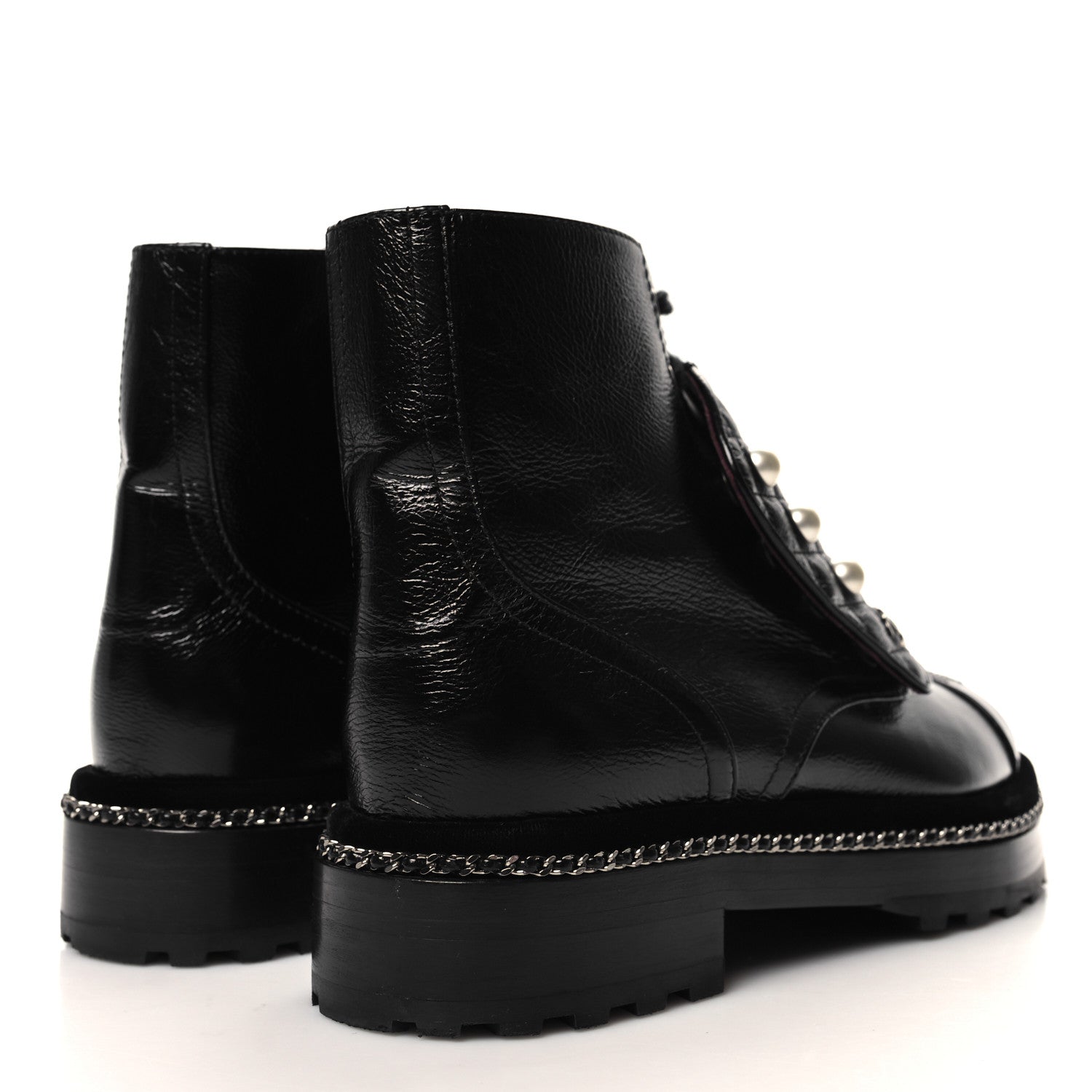 Chanel Crackled Calfskin Velvet Pearl Combat Short Boots 39 Black 4 of 8