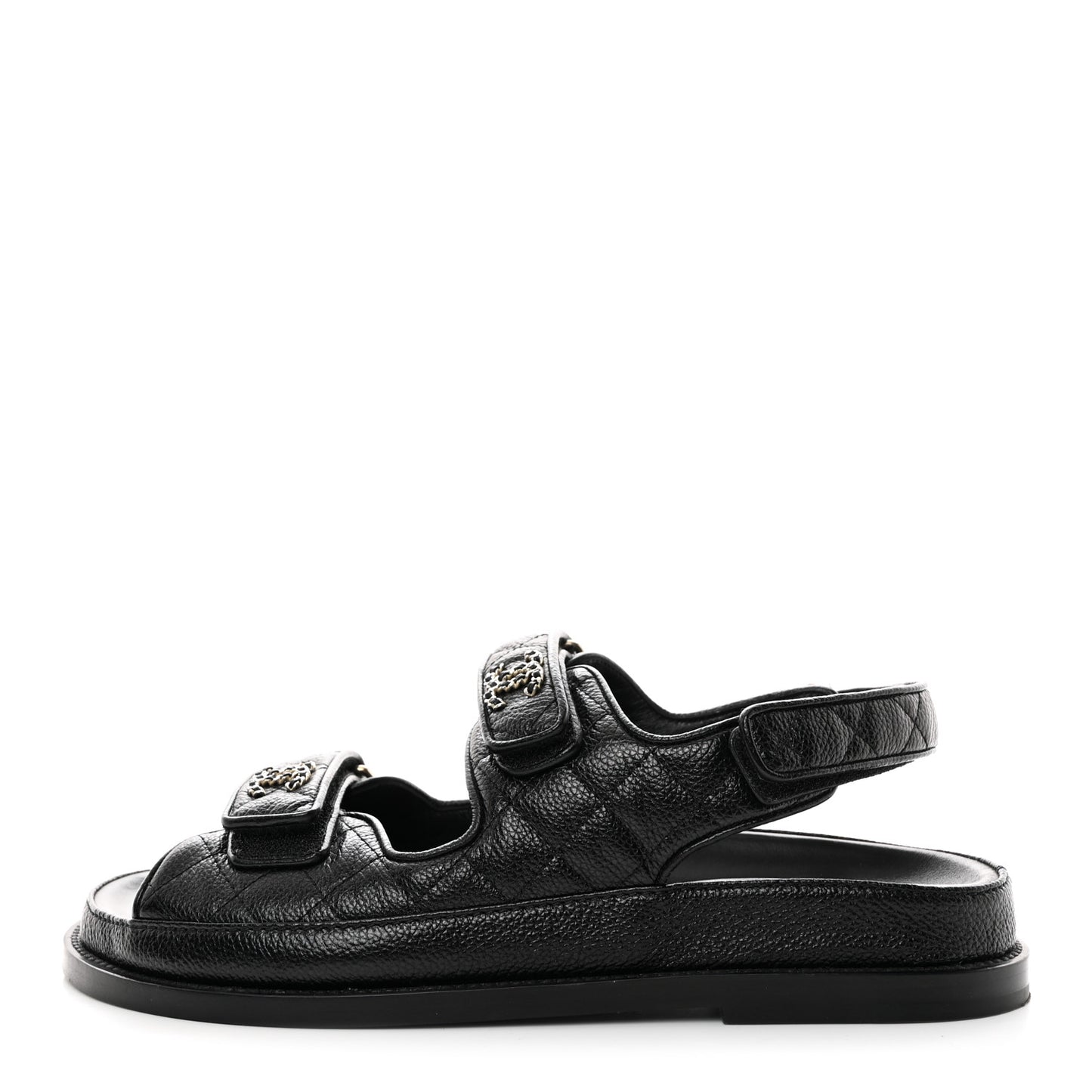 Grained Calfskin Velcro Dad Sandals 38.5 Black