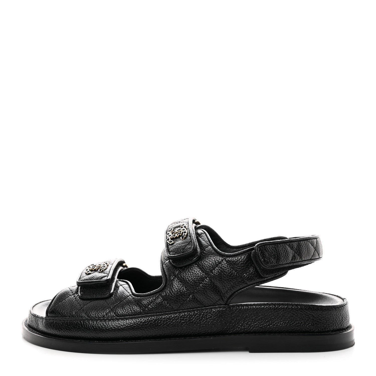Chanel Grained Calfskin Velcro Dad Sandals 38.5 Black 1 of 9