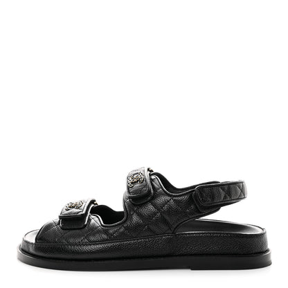 Chanel Grained Calfskin Velcro Dad Sandals 38.5 Black 1 of 9