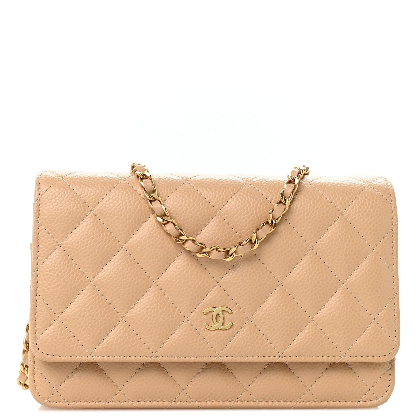 Caviar Quilted Wallet on Chain WOC Beige