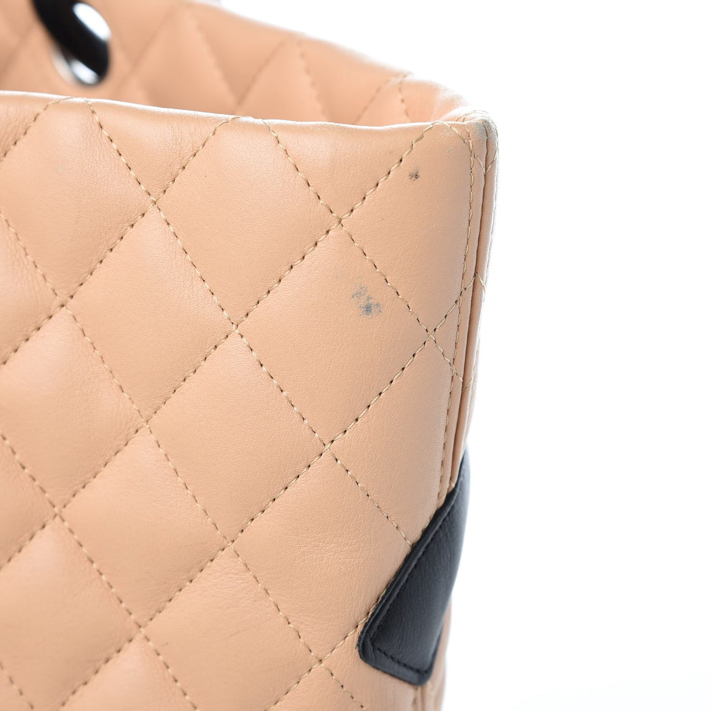 Calfskin Quilted Large Cambon Tote Beige Black