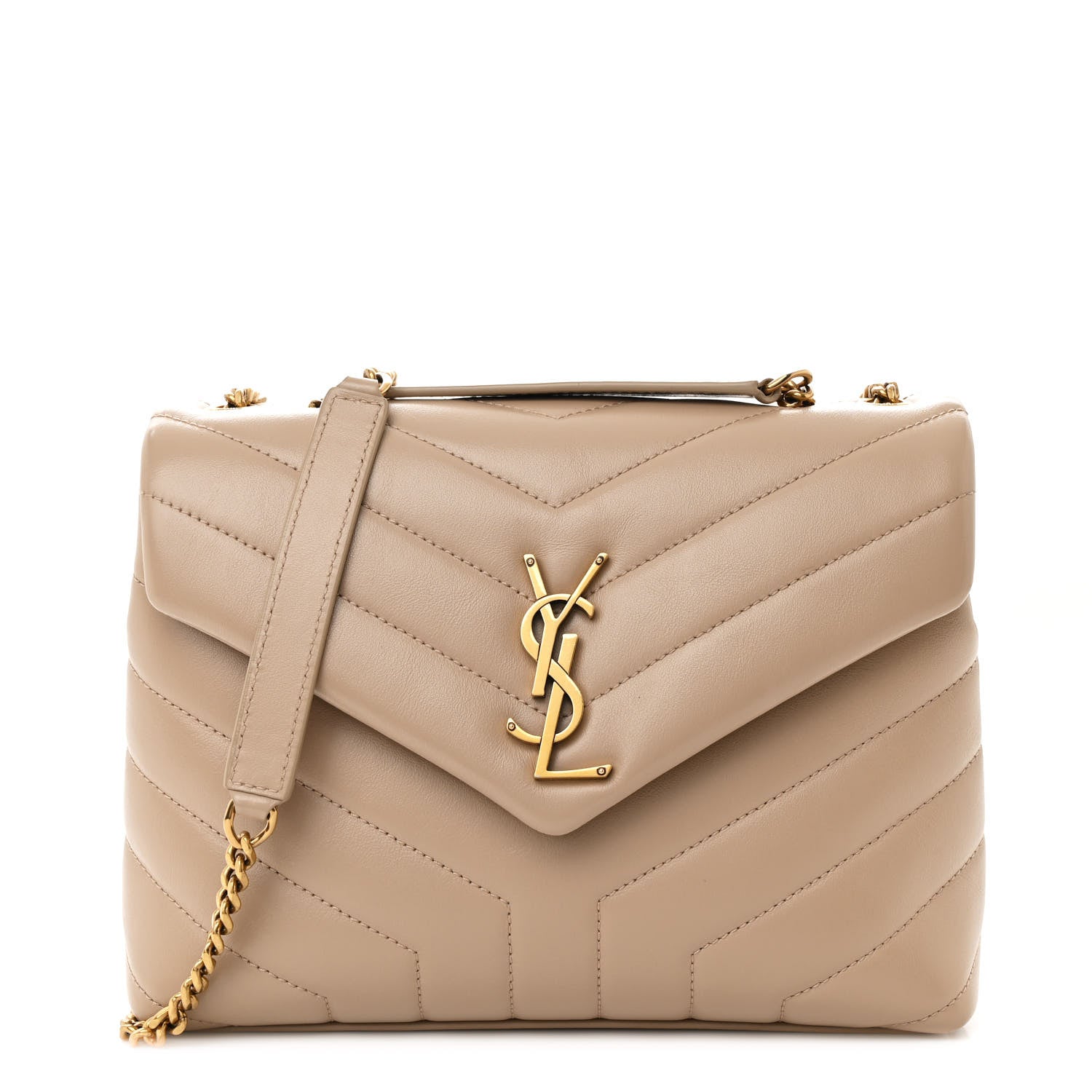 Saint Laurent Calfskin Y Quilted Monogram Small Loulou Chain Satchel Dark Beige 1 of 11