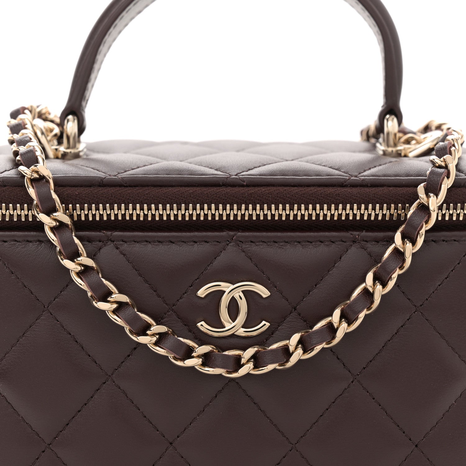 Chanel Lambskin Quilted Small Top Handle Vanity Case With Chain Dark Brown 8 of 11
