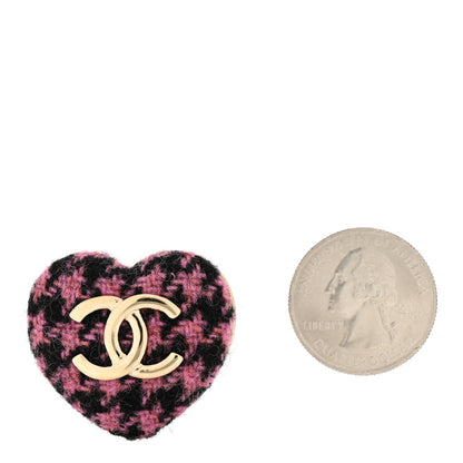Chanel Tweed CC Heart Brooch Pink Black Gold 2 of 5